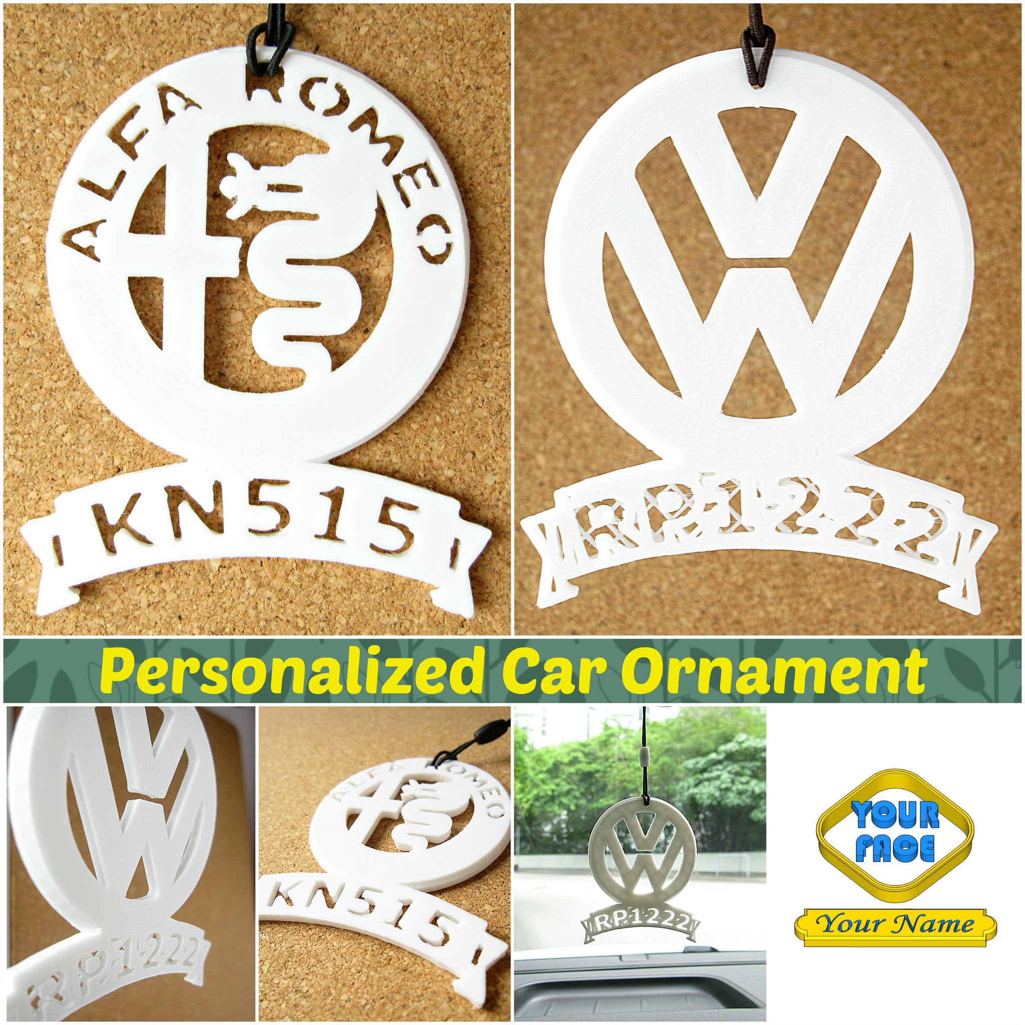 Custom Logo Car Ornament, RearView Mirror Hanging Charm, Car